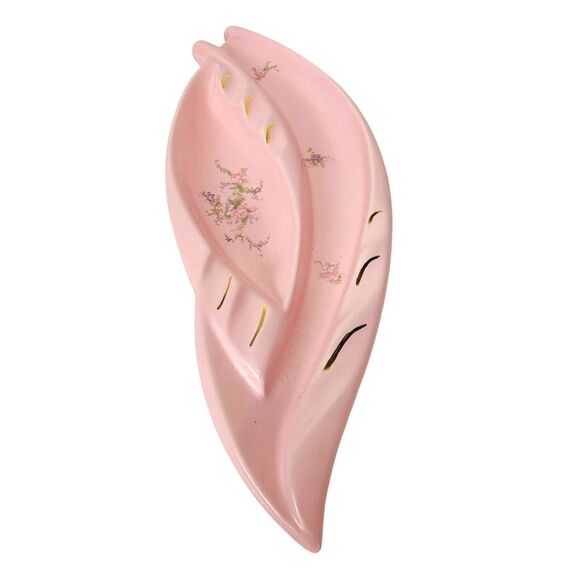 Vintage MCM 50s Atomic Pink Floral Ceramic Large Centerpiece Ashtray Mid-Century - Picture 7 of 13